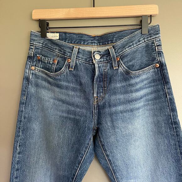 Levi's 501 Tapered Raw Hem Jeans Size 25 High Rise Mid‎ Blue Wash Rigid Denim - Picture 4 of 16